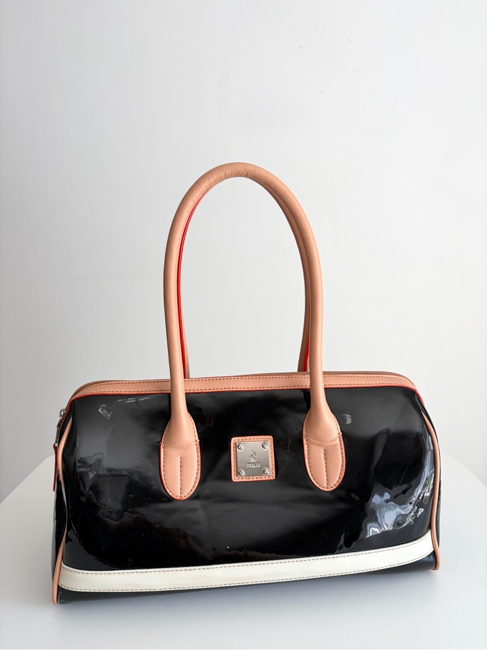 Vintage Polo Ralph Lauren Patent Colorblock Bowling Bag Purse Y2K Preppy